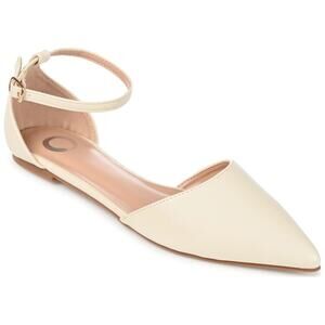 Journee Collection Women Reba Pointed Toe Ankle Strap Flat Size US 8W Bone White
